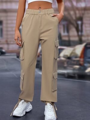 Casual Full Length Solid Cargo Pants - Image 3