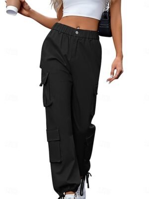 Casual Full Length Solid Cargo Pants - Image 5