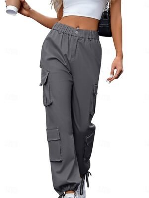 Casual Full Length Solid Cargo Pants - Image 6