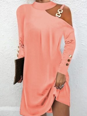 Casual Halter Neck Long Sleeve Mini Dress - Image 3