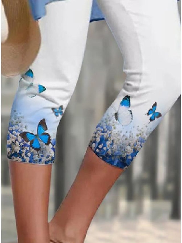 Casual High Elasticity Butterfly Print Breathable Calf-Length Leggings - Image 2
