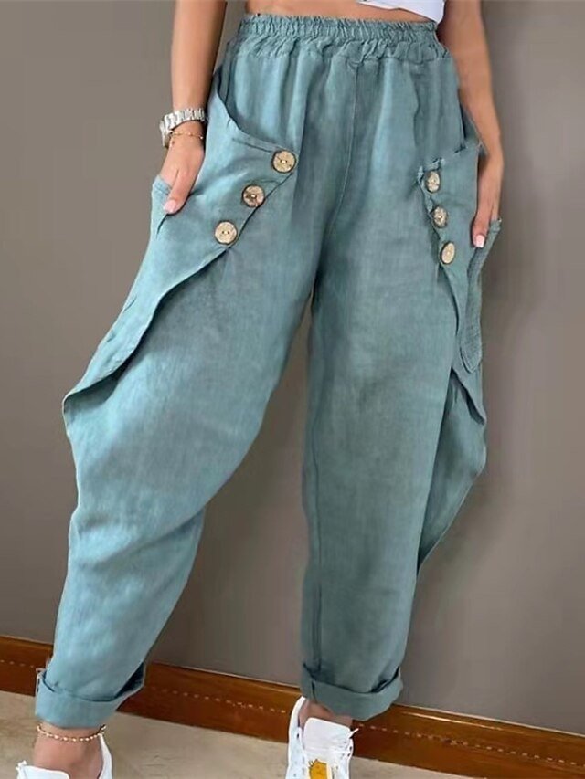 Casual High Waist Cargo Full Length Harem Pants - Image 1
