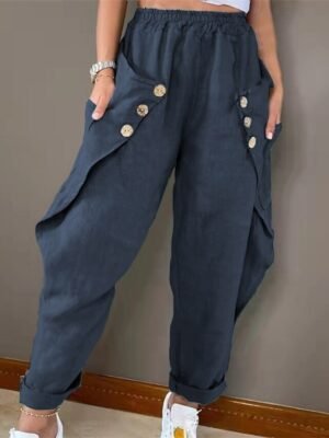 Casual High Waist Cargo Full Length Harem Pants - Image 3