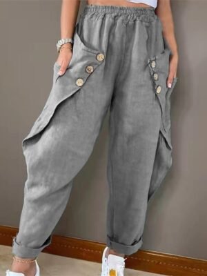 Casual High Waist Cargo Full Length Harem Pants - Image 4