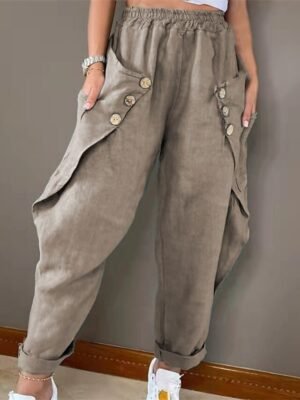 Casual High Waist Cargo Full Length Harem Pants - Image 5