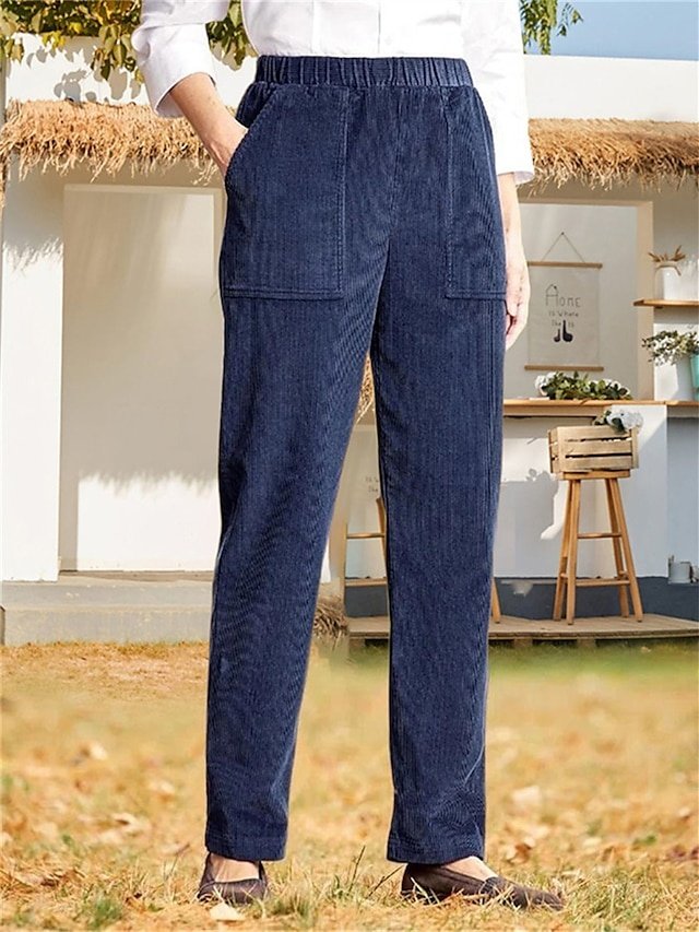 Casual High Waist Corduroy Full Length Chinos - Image 1