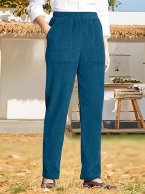 Casual High Waist Corduroy Full Length Chinos - Image 12