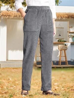 Casual High Waist Corduroy Full Length Chinos - Image 2