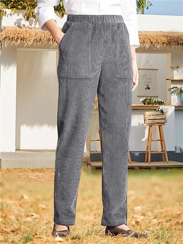Casual High Waist Corduroy Full Length Chinos - Image 2