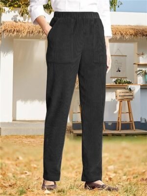 Casual High Waist Corduroy Full Length Chinos - Image 3