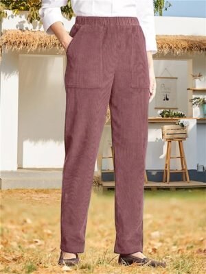 Casual High Waist Corduroy Full Length Chinos - Image 4