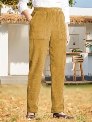 Casual High Waist Corduroy Full Length Chinos - Image 5