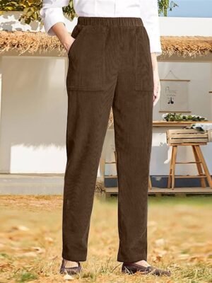 Casual High Waist Corduroy Full Length Chinos - Image 8