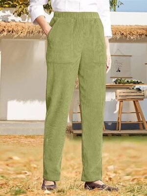 Casual High Waist Corduroy Full Length Chinos - Image 9