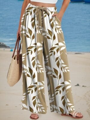 Casual High Waist Floral Graphic Full Length Chinos - Image 1