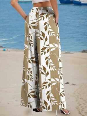 Casual High Waist Floral Graphic Full Length Chinos - Image 2