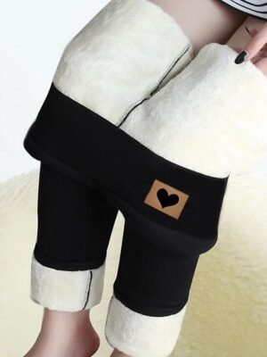 Casual High Waist Patterned Elastic Waistband Full Length Fleece Trousers - Image 1