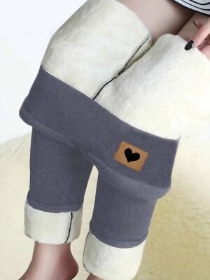 Casual High Waist Patterned Elastic Waistband Full Length Fleece Trousers - Image 2