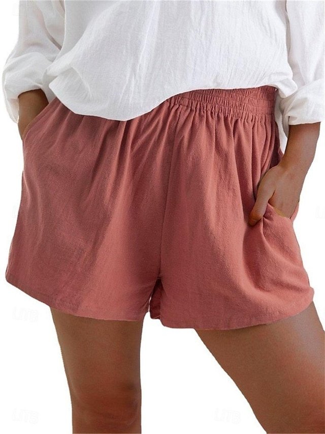 Casual High Waist Plain Elastic Drawstring Shorts - Image 1