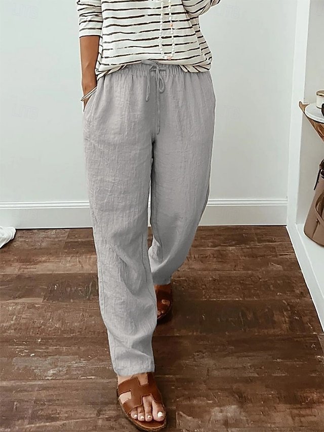 Casual High Waist Plain Elastic Long Trousers - Image 1