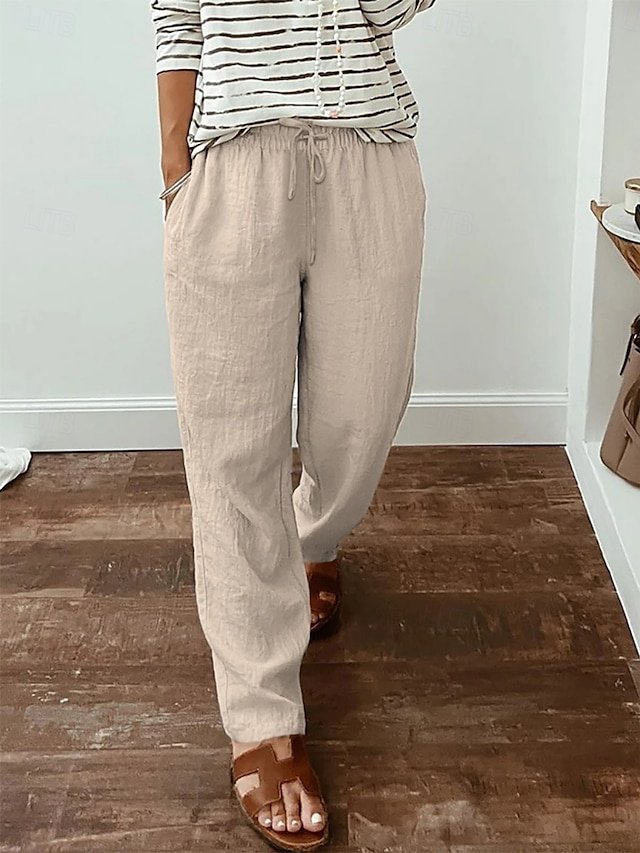 Casual High Waist Plain Elastic Long Trousers - Image 2