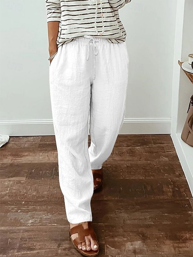 Casual High Waist Plain Elastic Long Trousers - Image 5