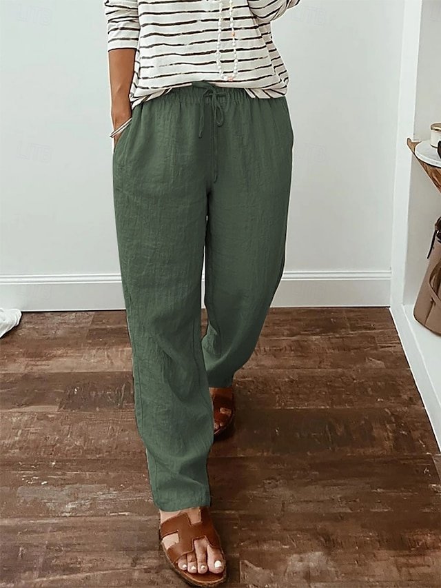 Casual High Waist Plain Elastic Long Trousers - Image 6