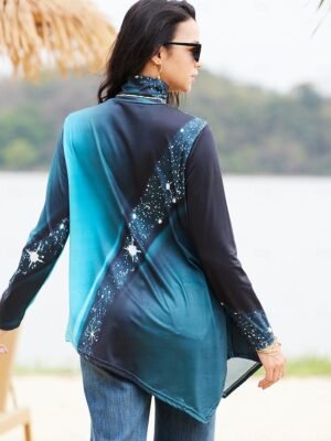 Casual Long Print Turtleneck Long Sleeve Tops - Image 2