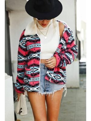 Casual Long Sleeve Crew Neck Pink Tunic Shrug - Image 3