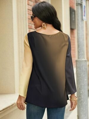 Casual Long Sleeve Floral Round Neck Asymmetrical Hem Chiffon Top - Image 3