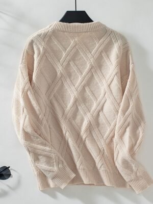 Casual Long Solid Colour Crew Neck Long Sleeve Knitted Top - Image 5