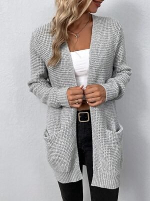 Casual Long Solid Crew Neck Knitted Long Sleeve Cardigan - Image 3