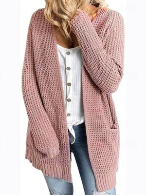 Casual Long Solid Crew Neck Knitted Long Sleeve Cardigan - Image 5