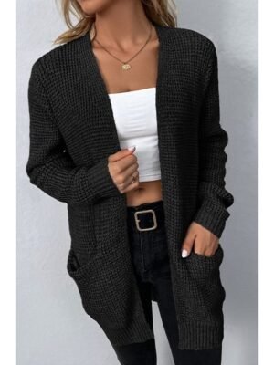 Casual Long Solid Crew Neck Knitted Long Sleeve Cardigan - Image 6