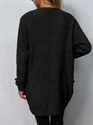 Casual Long Solid Crew Neck Knitted Long Sleeve Cardigan - Image 8