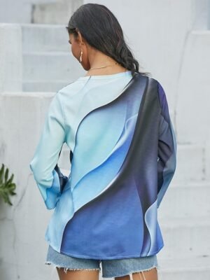 Casual Loose Abstract Round Neck Long Sleeve Asymmetrical Chiffon Tunic - Image 3