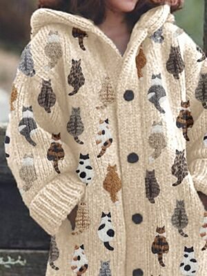 Casual Loose Animal Hooded Long Sleeve Cardigan - Image 2