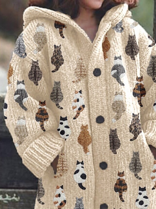 Casual Loose Animal Hooded Long Sleeve Cardigan - Image 2