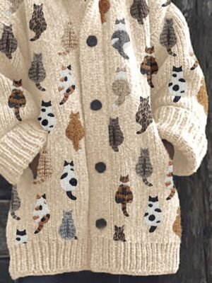 Casual Loose Animal Hooded Long Sleeve Cardigan - Image 3
