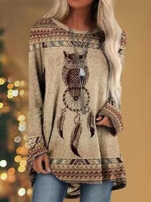 Casual Loose Animal Pattern Round Neck Long Sleeve Tunic - Image 2
