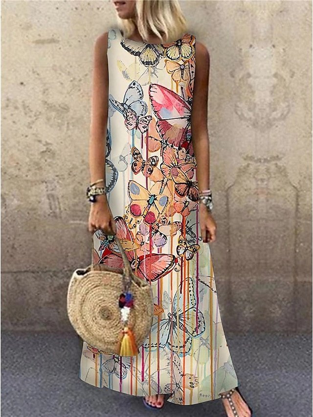 Casual Loose Animal Print Crew Neck Sleeveless Maxi Dress - Image 2