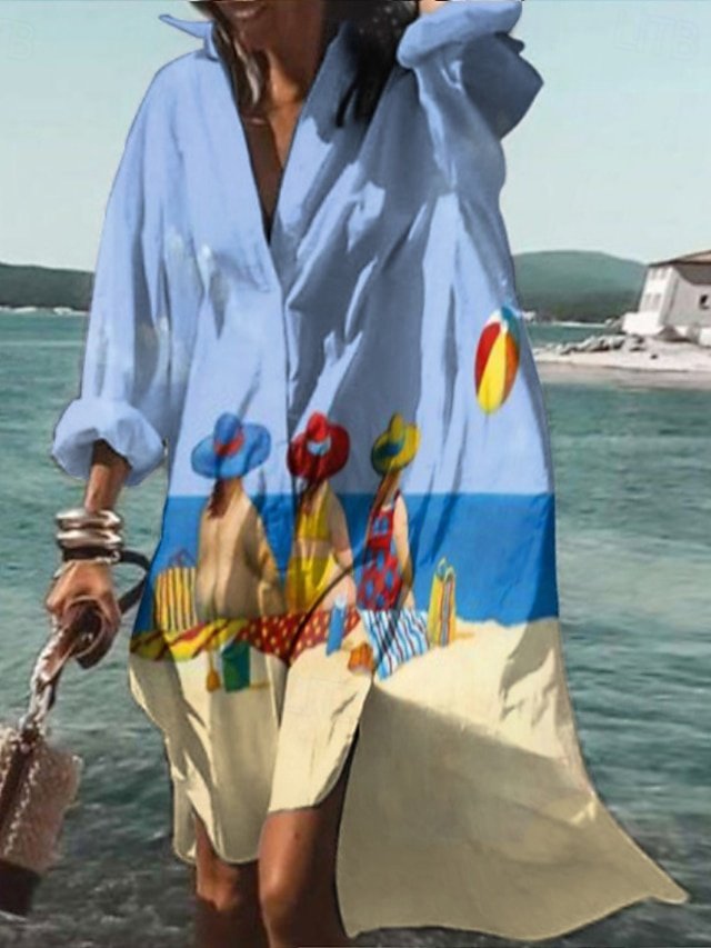 Casual Loose Animal Print Shirt Collar Long Sleeve Midi Shirt Dress - Image 2