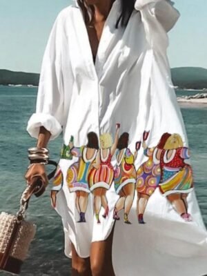 Casual Loose Animal Print Shirt Collar Long Sleeve Midi Shirt Dress - Image 4