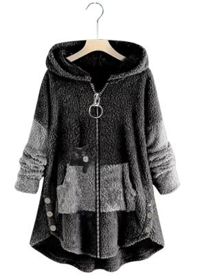 Casual Loose Animal V Wire Long Sleeve Regular Teddy Coat - Image 1