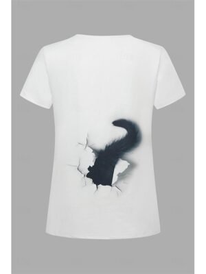 Casual Loose Cat 3D Print Round Neck Short Sleeve Novelty Tee - Image 5