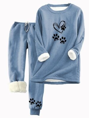 Casual Loose Cat Letter Round Neck Long Sleeve Two Piece Tracksuit - Image 1