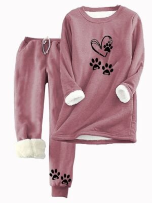 Casual Loose Cat Letter Round Neck Long Sleeve Two Piece Tracksuit - Image 2