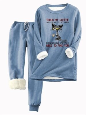 Casual Loose Cat Letter Round Neck Long Sleeve Two Piece Tracksuit - Image 5