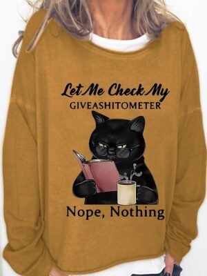 Casual Loose Cat Print Round Neck Long Sleeve Top - Image 12