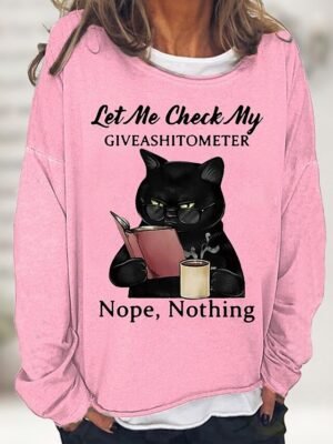 Casual Loose Cat Print Round Neck Long Sleeve Top - Image 2